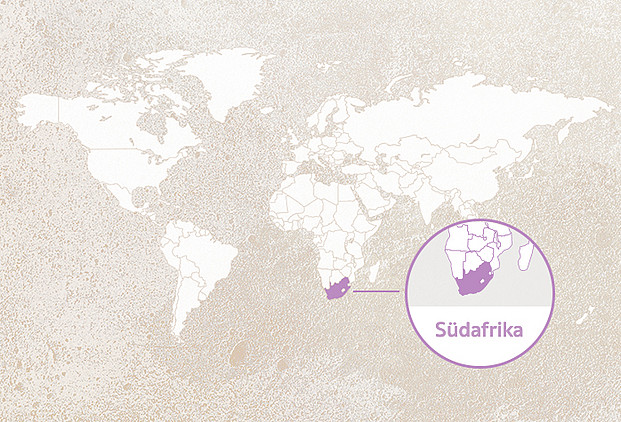Weltkarte mit Highlight Südafrika