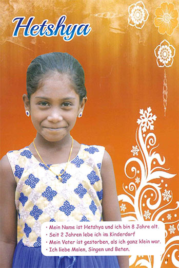 Hetshya, 8 Jahre, Waisenkind lebt im Sunrise Kinderdorf in Südindien